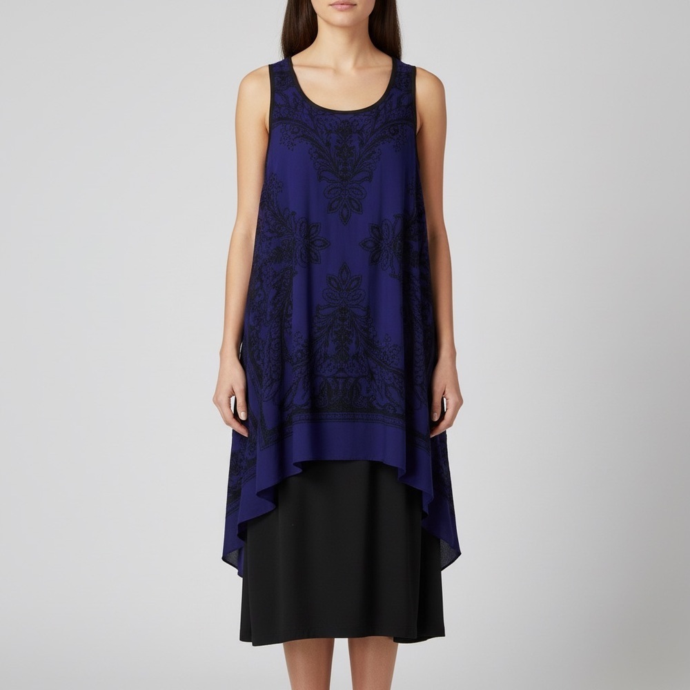 SLNY SL Fashions Size 10 Purple and Black Sleeveless Midi Dress